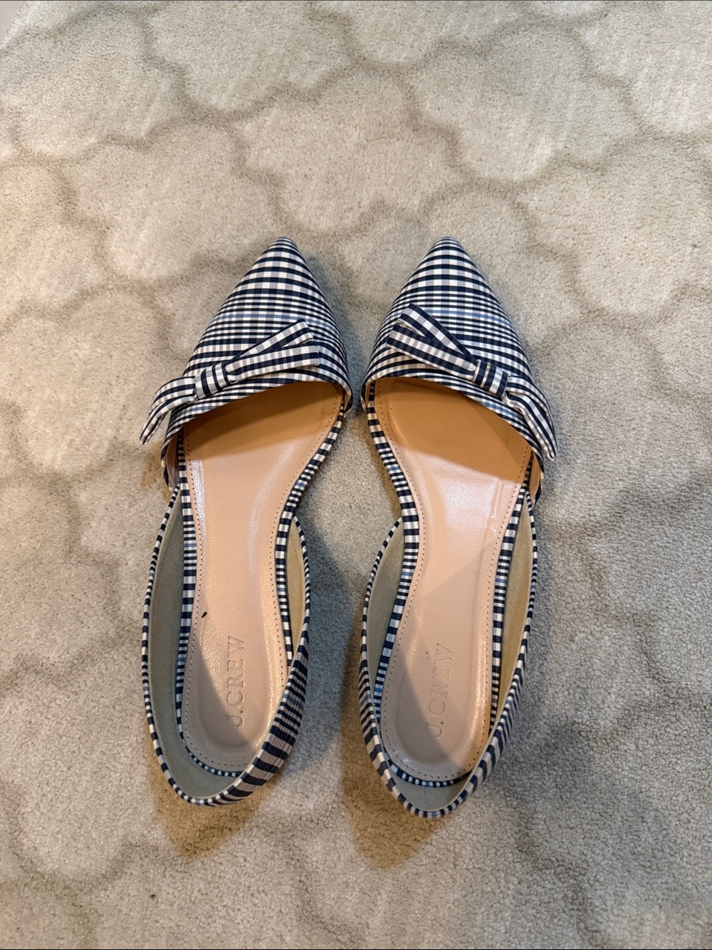 J. Crew Navy and White Gingham Pointed Flats